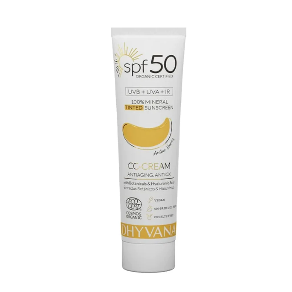 Dhyvana sävytetty aurinkovoide kasvoille SK50, Amber Honey - Image 2
