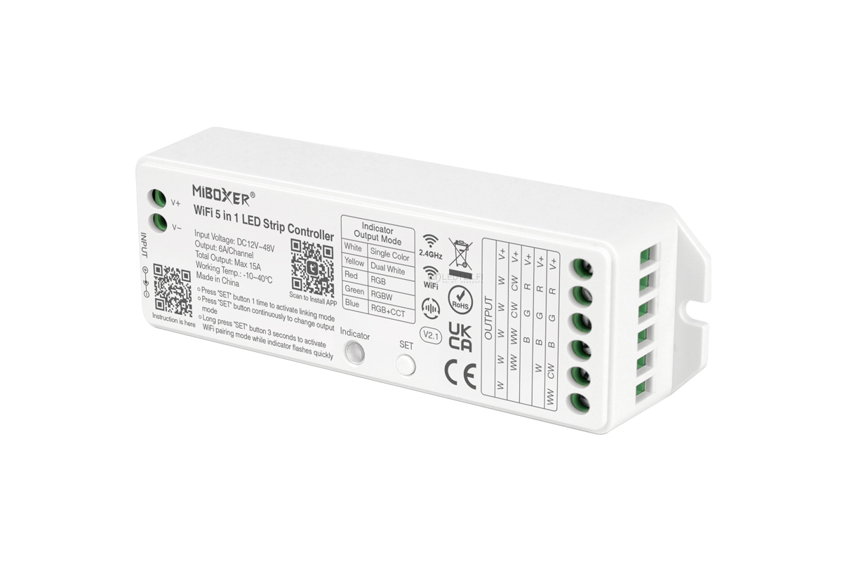 CCT, RGB, RGBW, RGB CCT vastaanotin 5-in-1 – WiFi ja 2.4G 15A